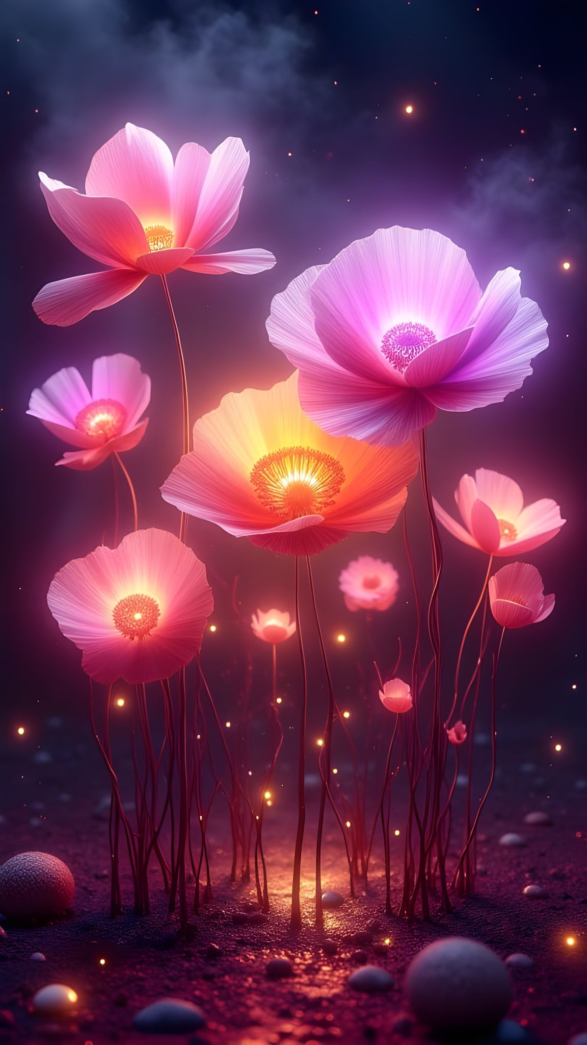 Glowing Abstract Poppies with Translucent Petals