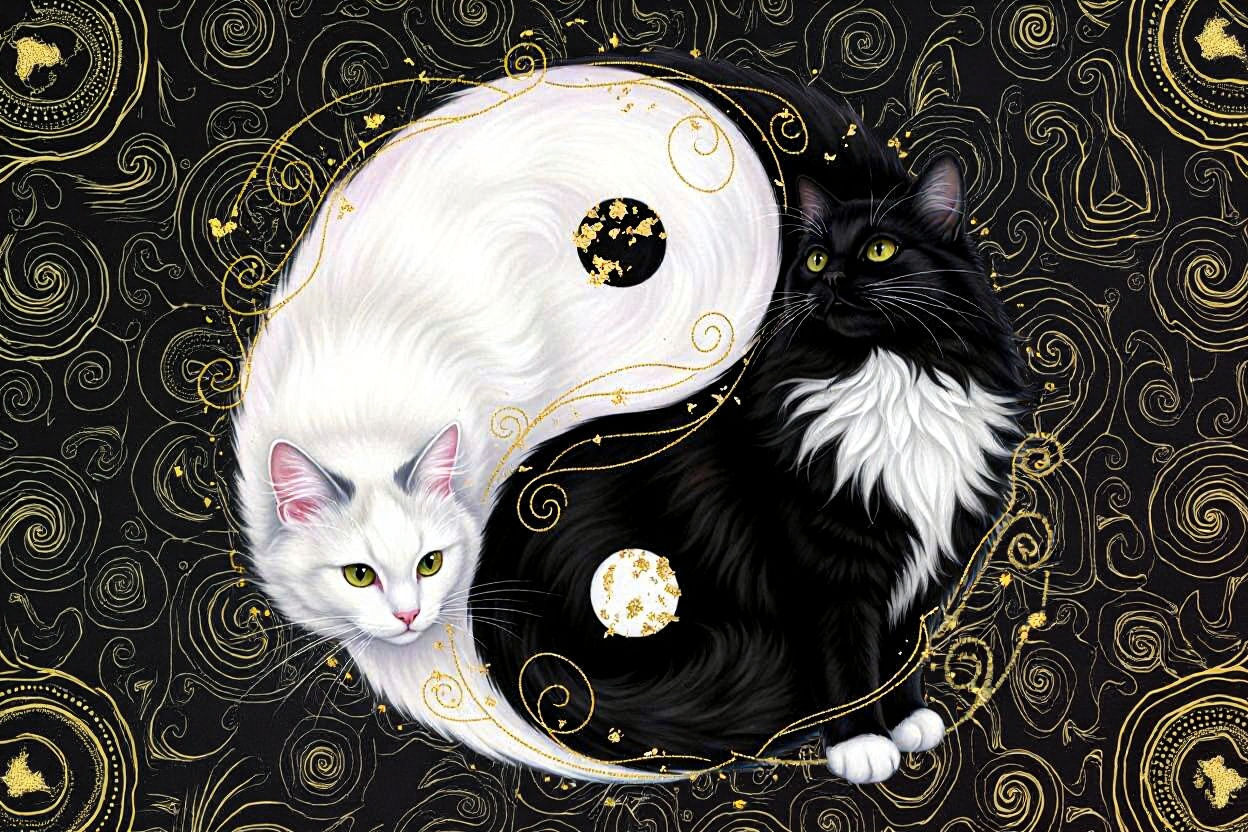 Harmonious Yin Yang Symbol with Calico Cats