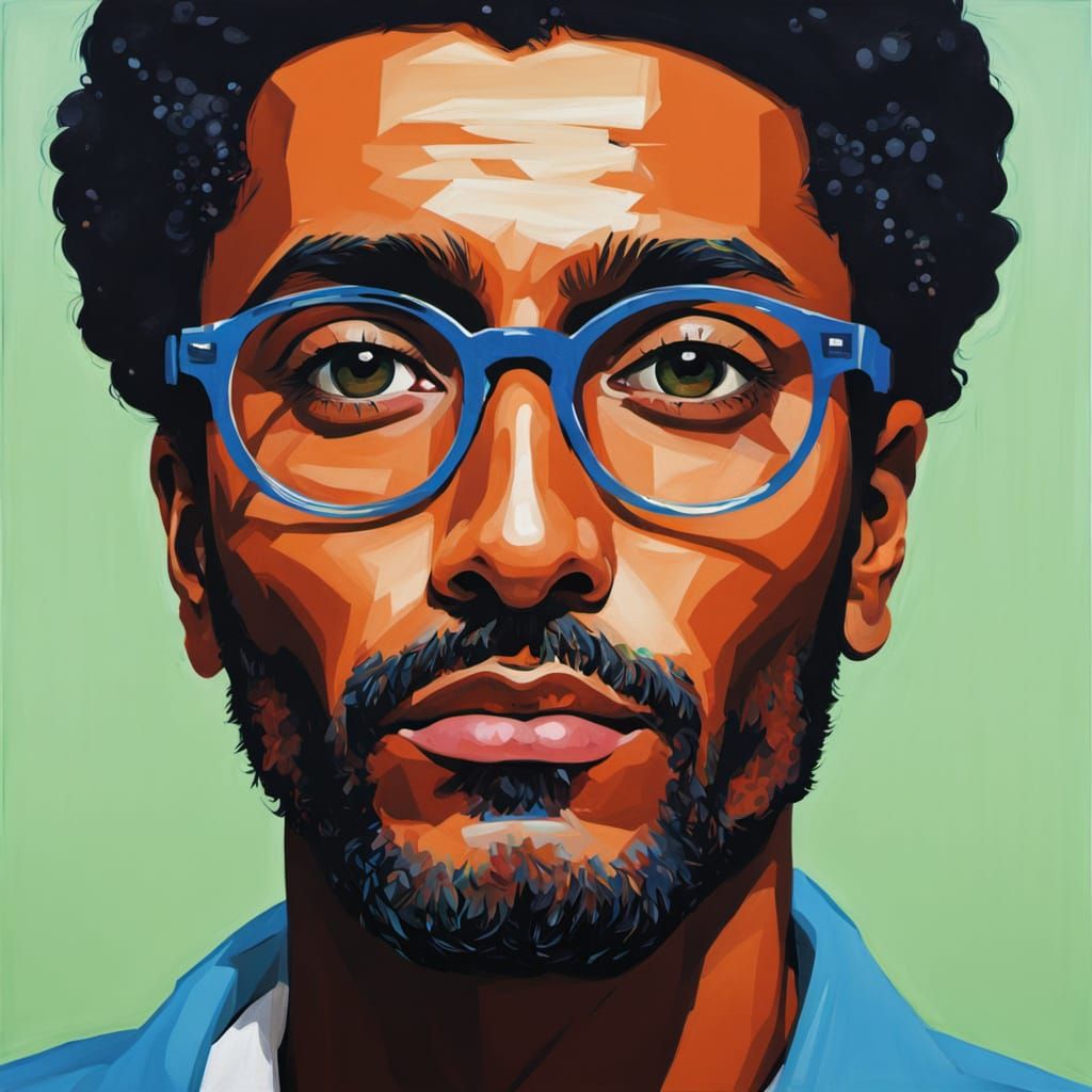 Woman Wearing Blue Glasses in Hockney Style