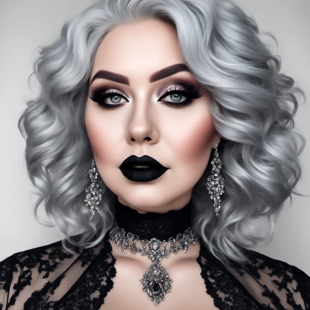 Photorealistic Curvy Girl with Gothic Makeup