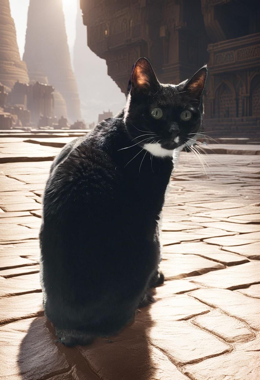 Cat in Egypt: Detailed Matte Painting in Deep Color