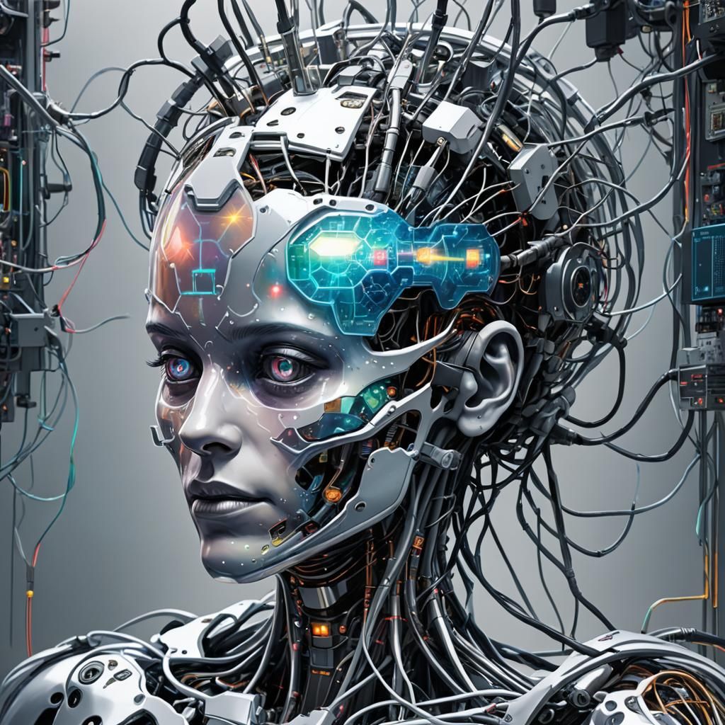 Holographic Cyborg in Urban Cyberpunk Style