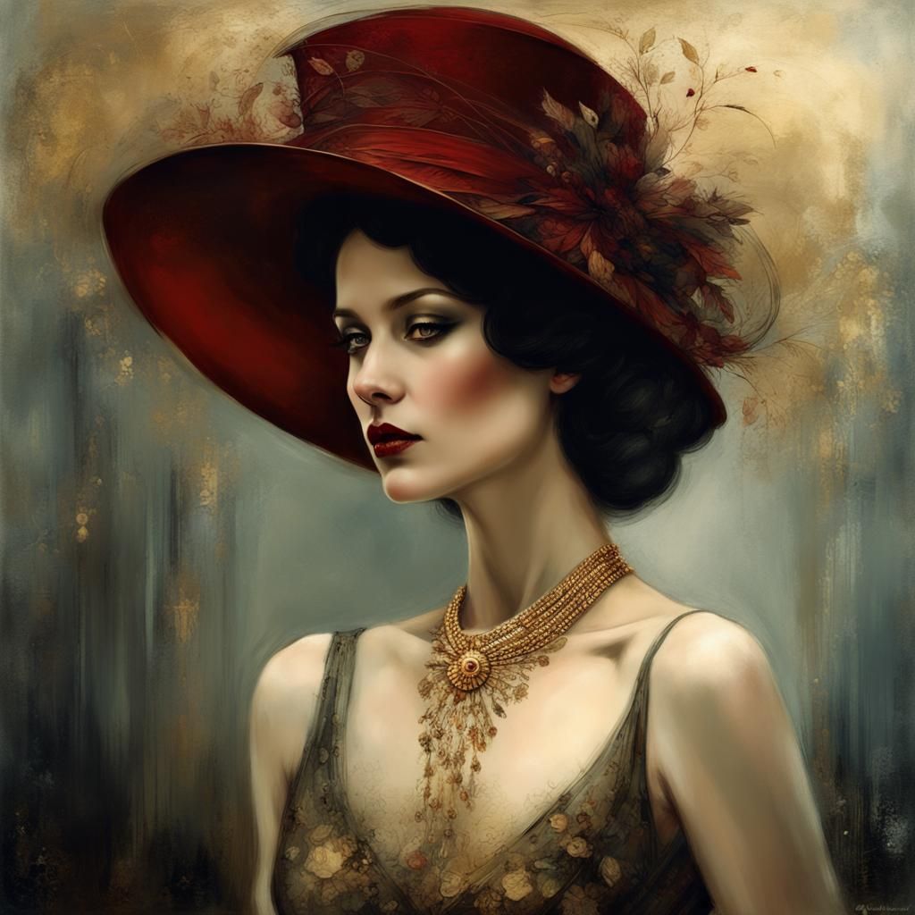 Elegant Art Deco Woman Portrait with Rich Colors