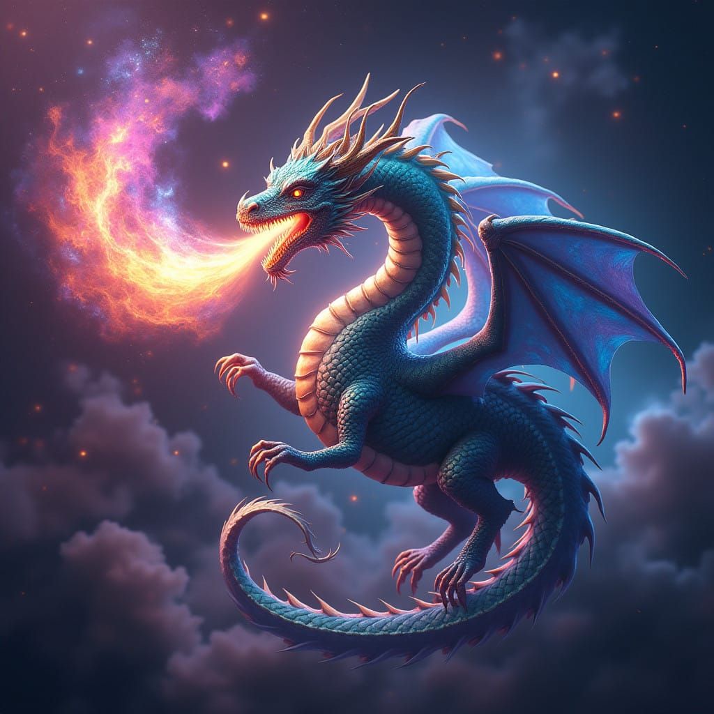 Ethereal Space Dragon Unleashes Kaleidoscopic Nebula