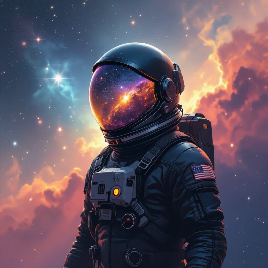 Astronaut Adrift in Nebula: Digital Painting