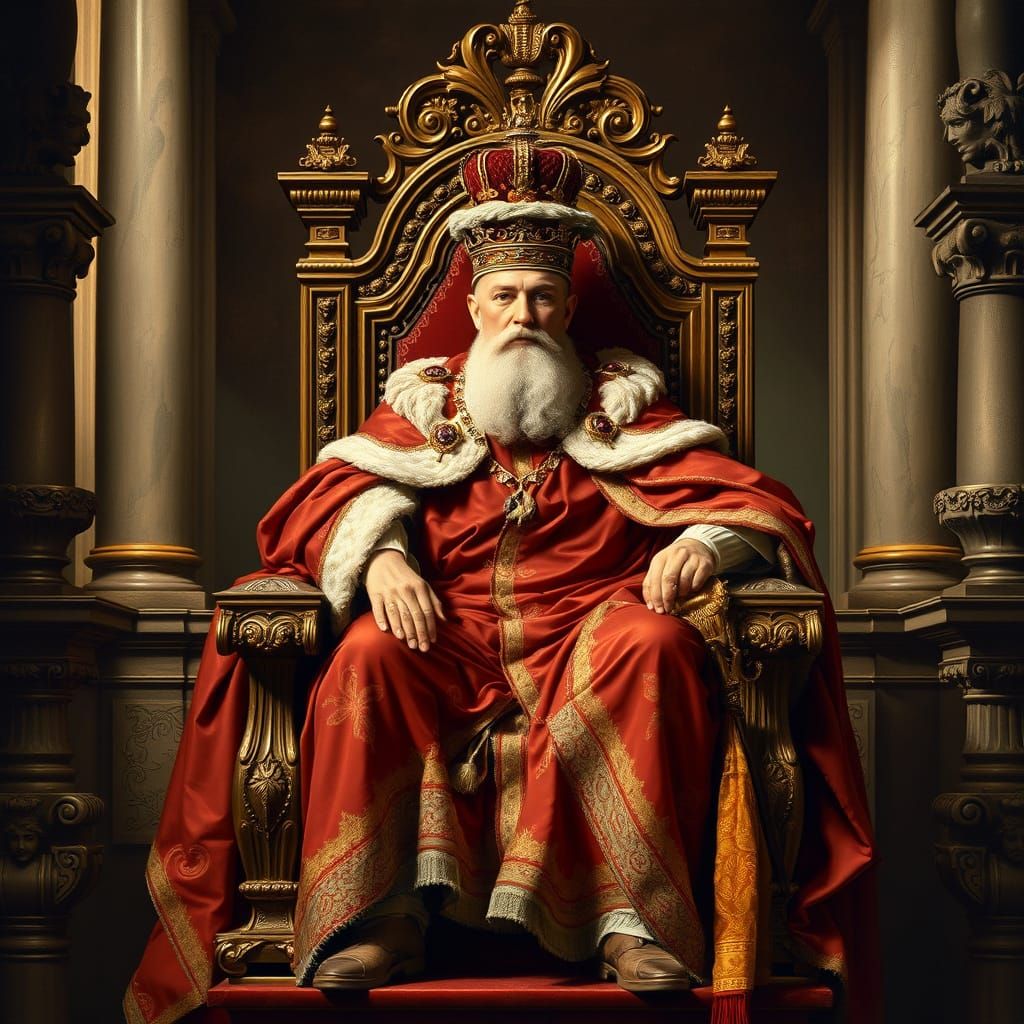 Grand King on Throne in Baroque Rococo Style