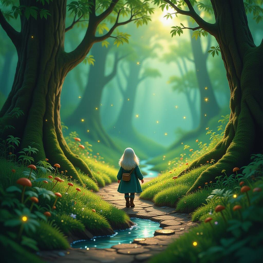 Enchanted Forest Path with Whimsical Creatures