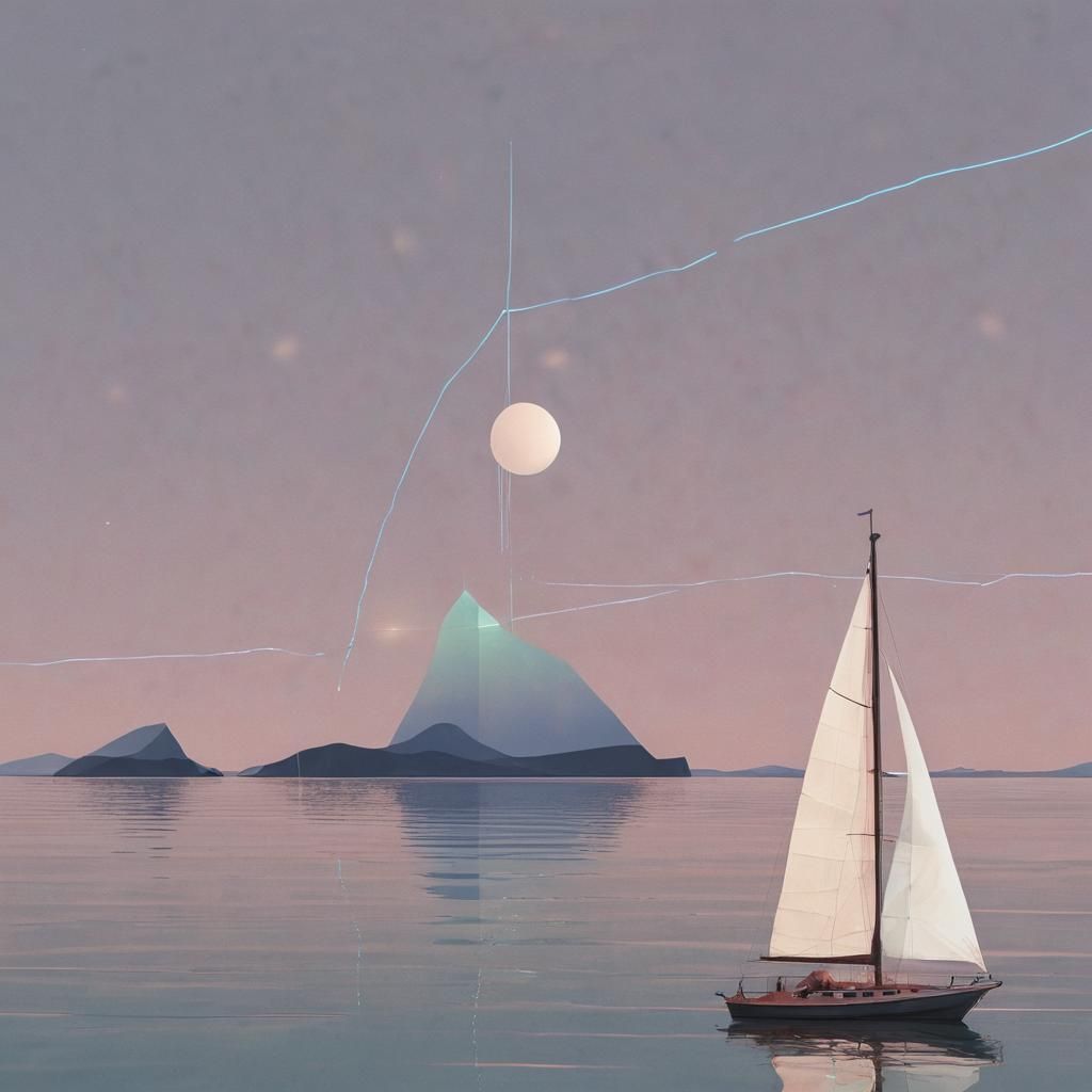Minimalist Seaside Yacht Collage in Astral Style