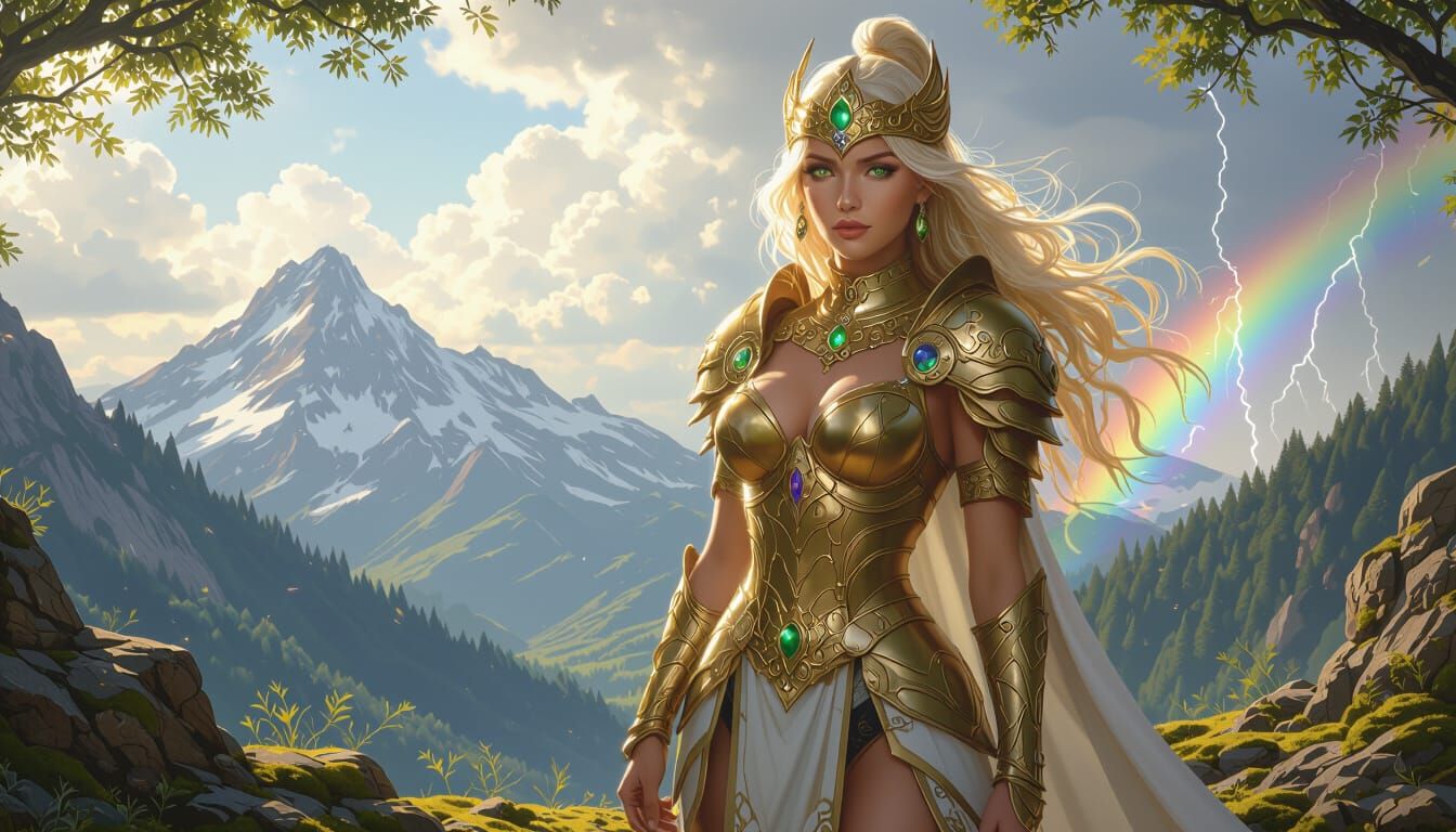 Valkyrie on Mountain Top in Hyper-Realistic Style