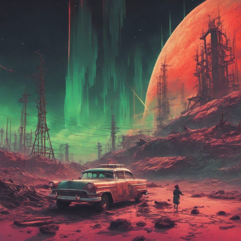 Apocalyptic Aurora in Vaporwave Style, Digital Art