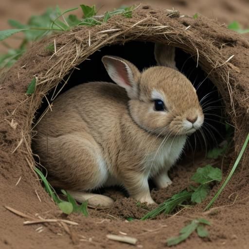Wild Baby Bunnies in Burrow with Mother
