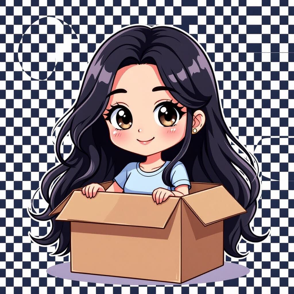 Chibi Woman Playing in Cardboard Box