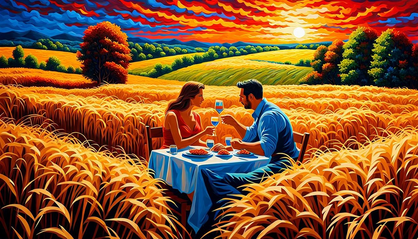 Romantic Hay Field Dinner: 3D Impasto Painting