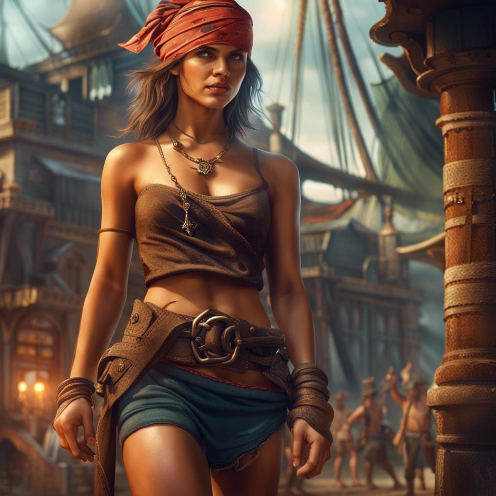 Confident Pirate Woman in Detailed Matte Painting