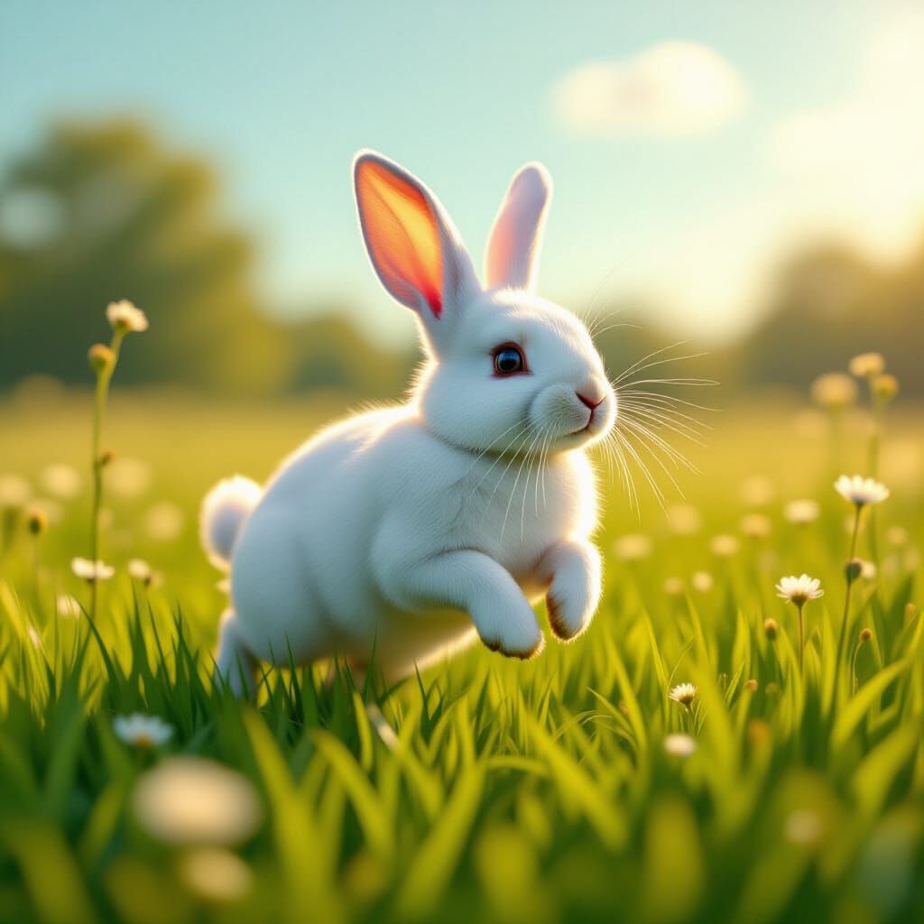 Elegant White Rabbit Jumping in Hyperrealistic Style
