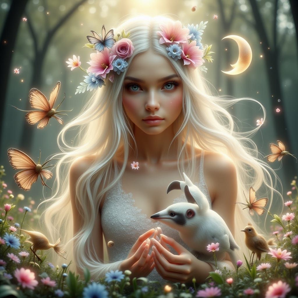 Dreamy Woman with Braided Hair and Flowers