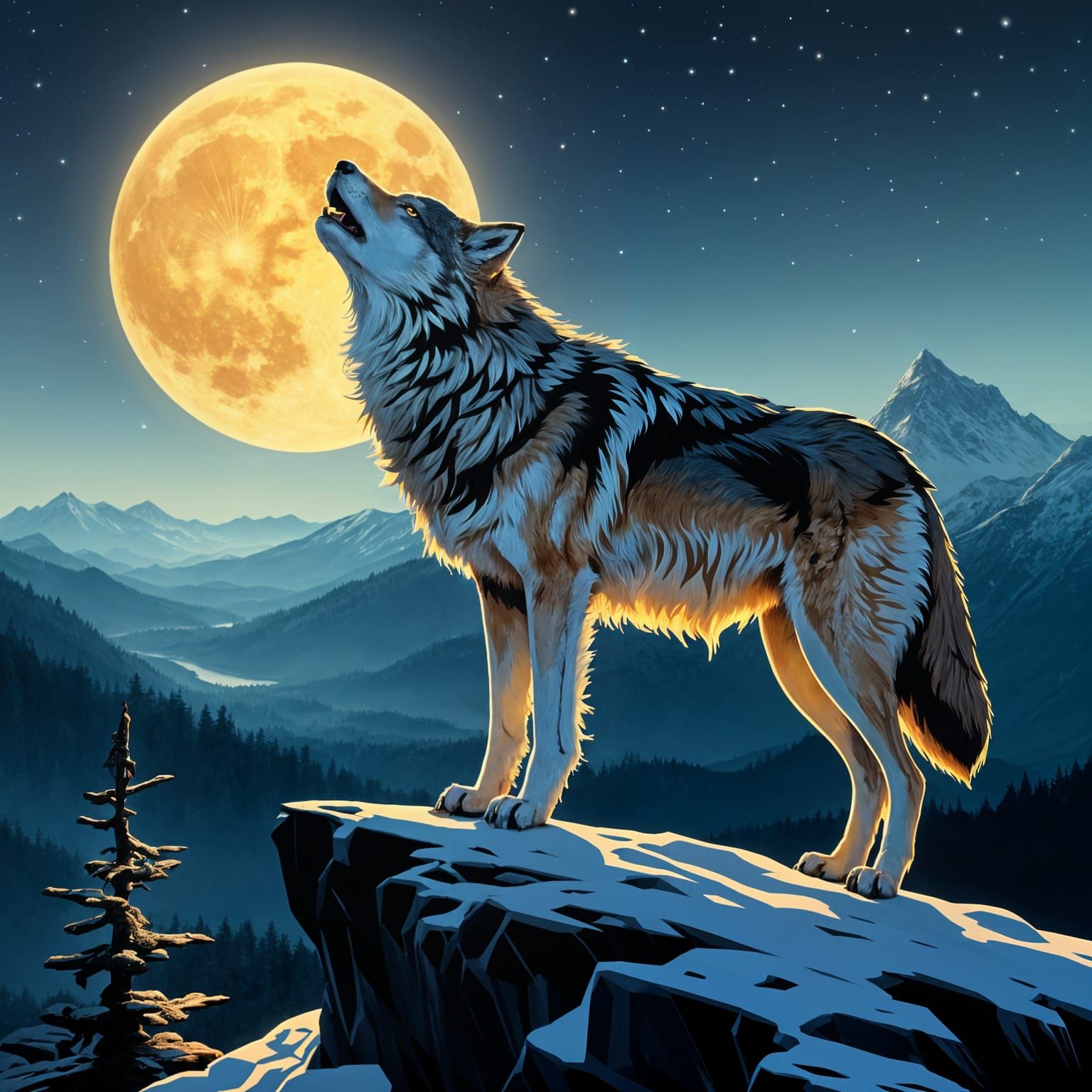 Wolf in Epic Fantasy Landscape