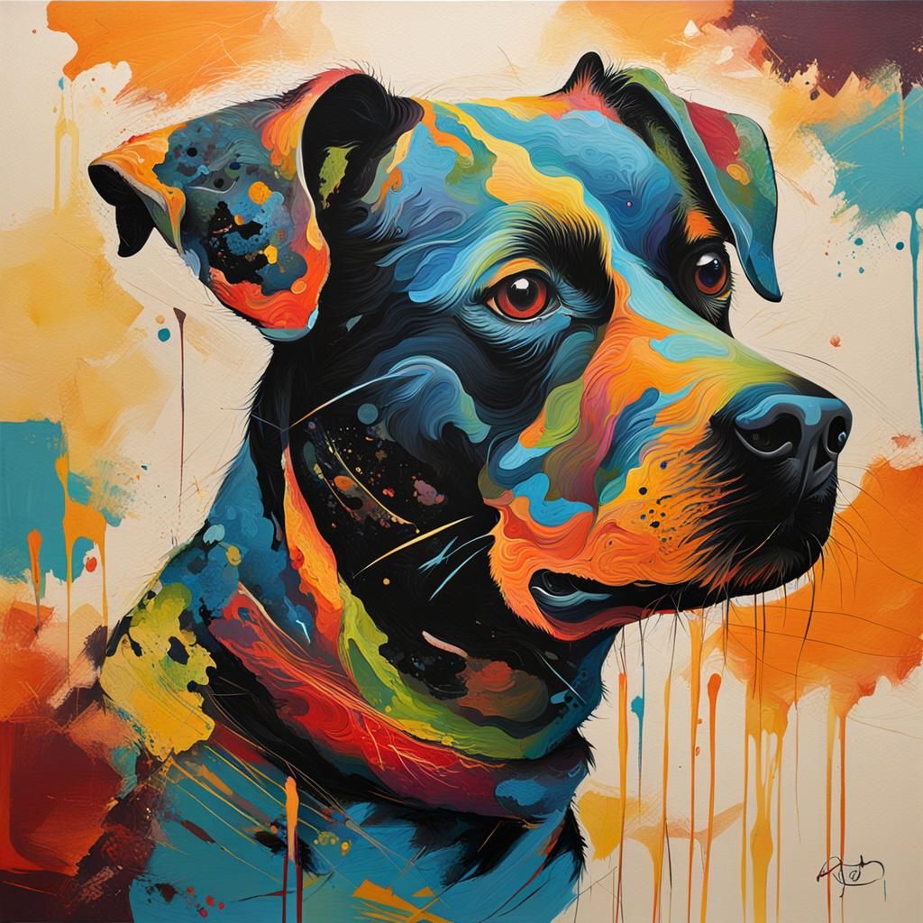 Abstract Dog Painting with Complementary Colors