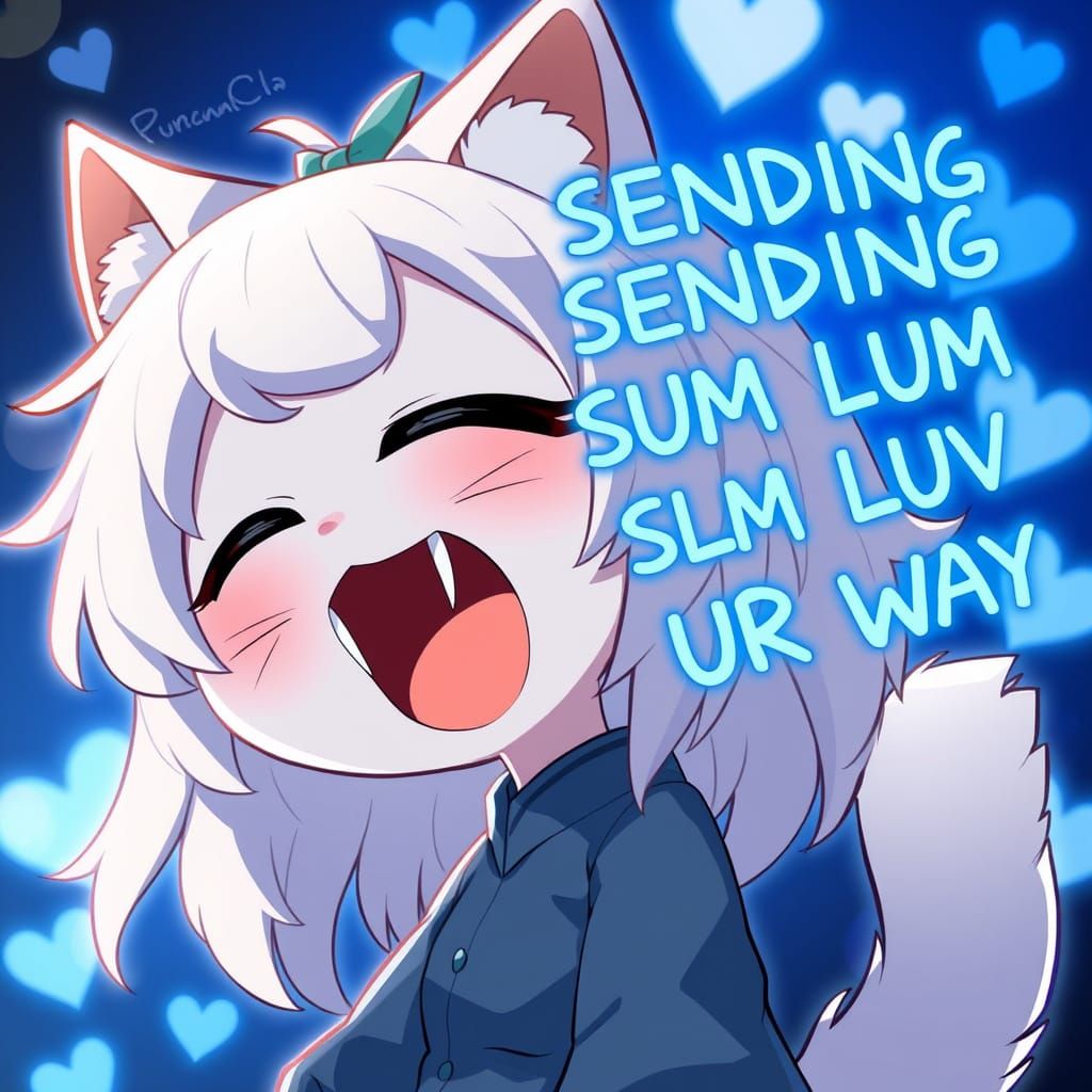 Adorable Chibi Catgirl Shouts with Joy in a Moody Anime Scen...