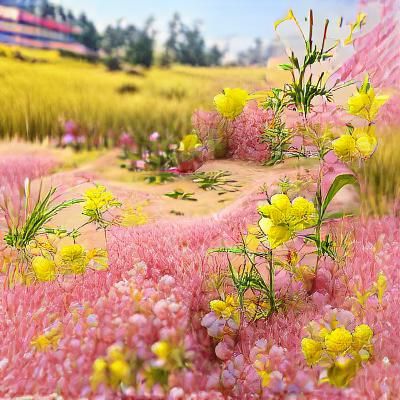 Nostalgic Meadow of Pink and Yellow Flowers