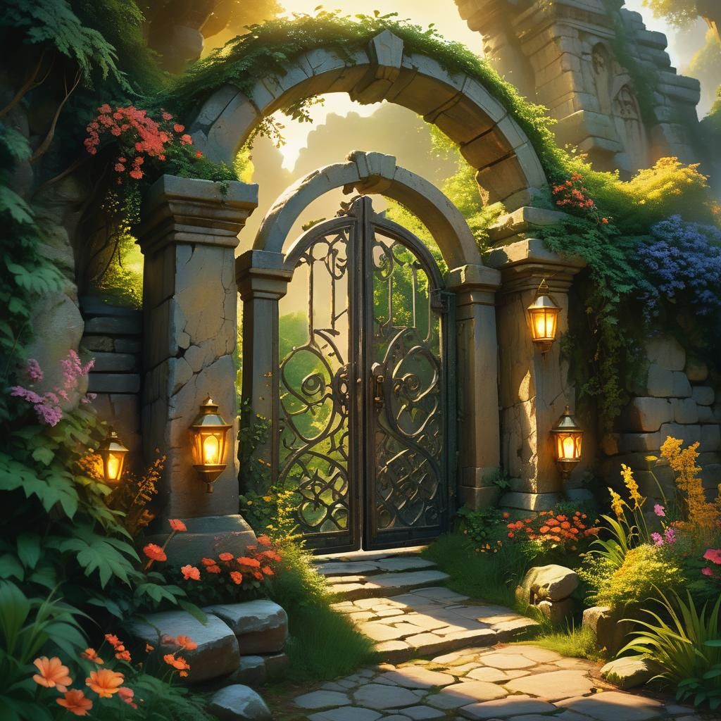 Mystical Gatekeeper at Ancient Stone Gate