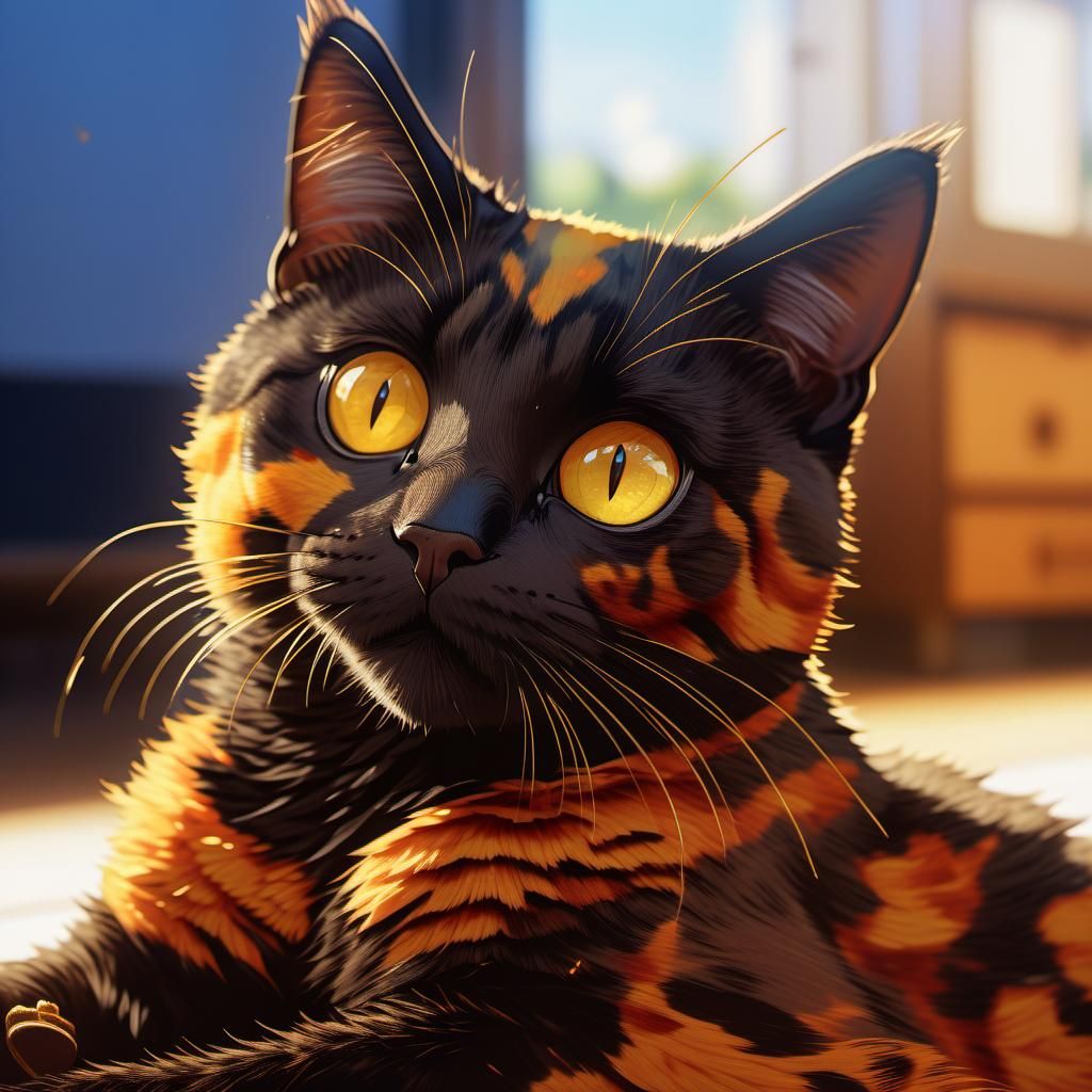 Tortoiseshell Cat in Anime Style