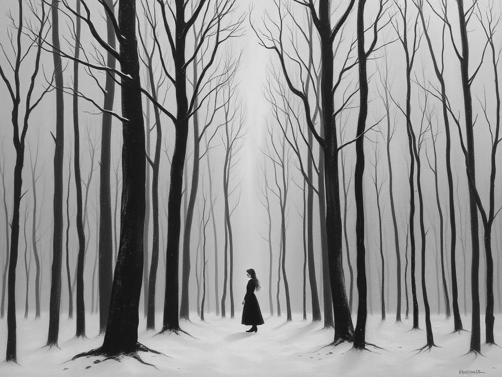 Full-Length Portrait of a Woman in a Winter Forest, in a Sty...