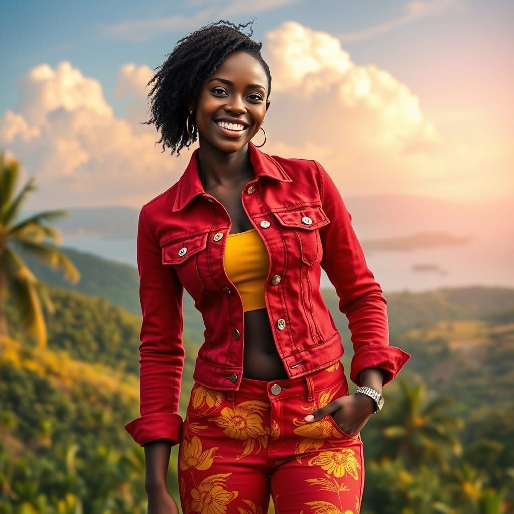 Dark Skinned Woman Embracing Surinamese Culture in Vibrant C...