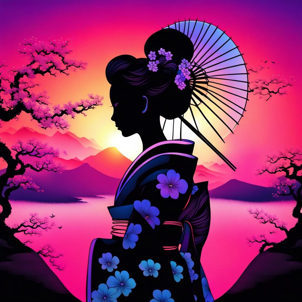 Neon Geisha in Japan Summerscape Sunset