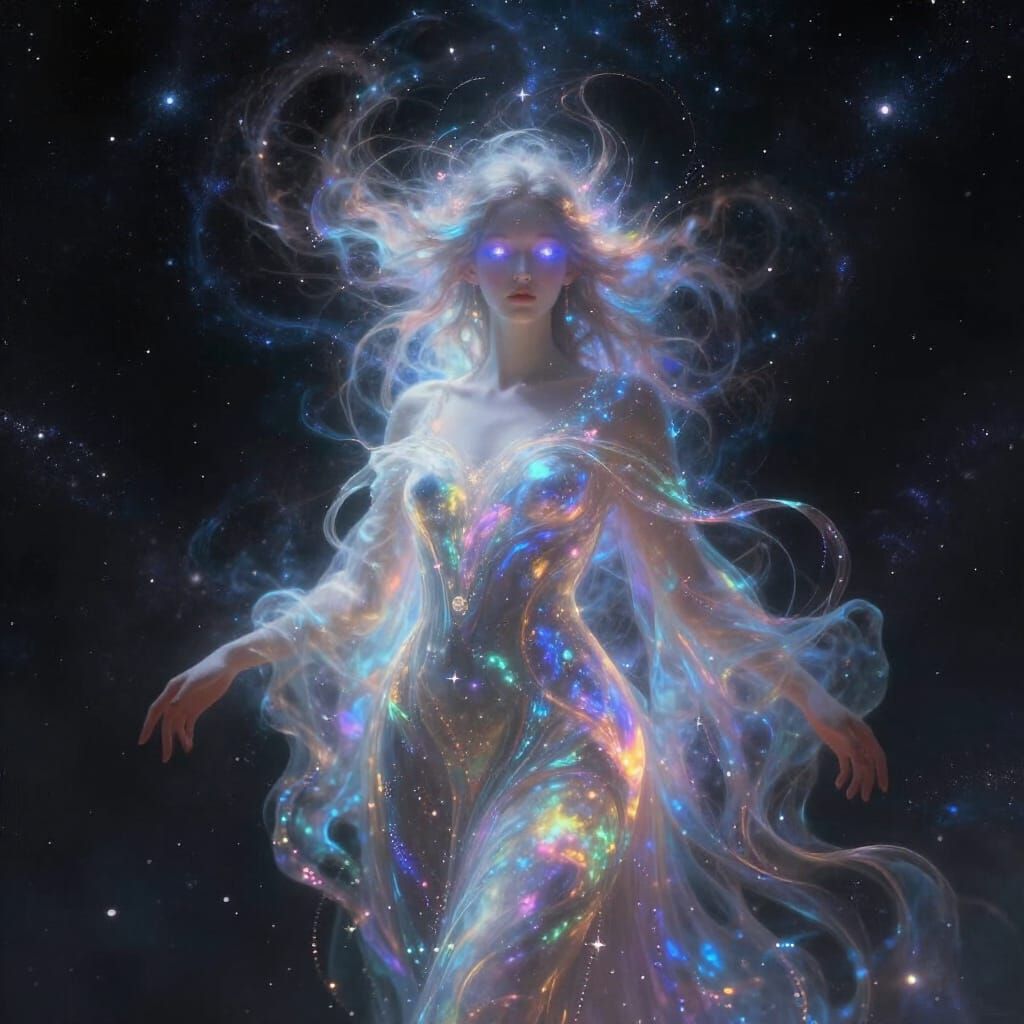 Ethereal Celestial Being in Cosmic Stardust Portrait