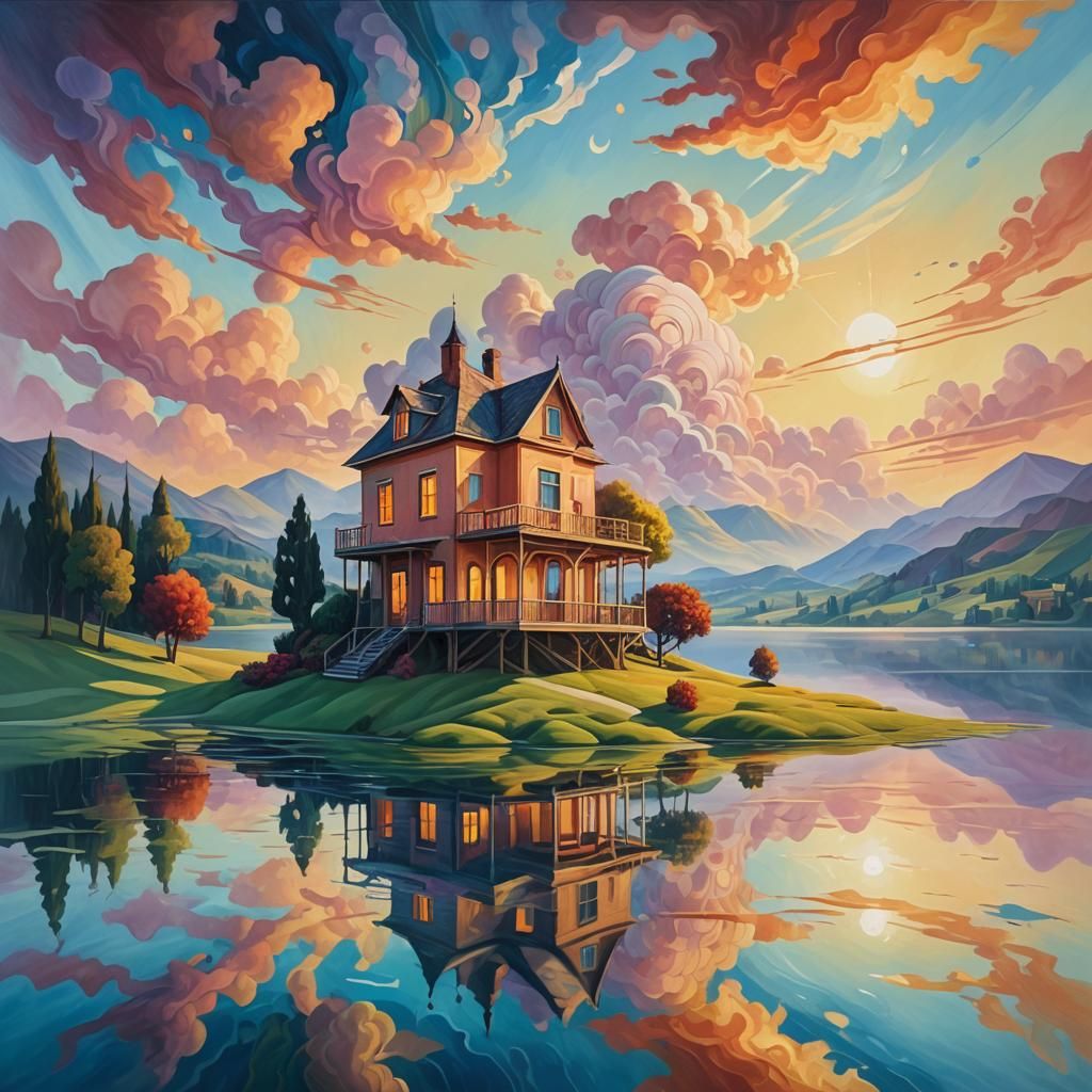 Surreal Lake House in Impossible Landscape