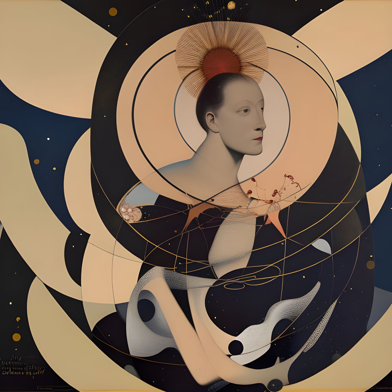 Radiant Woman Surrounded by Circles: Academic Painting