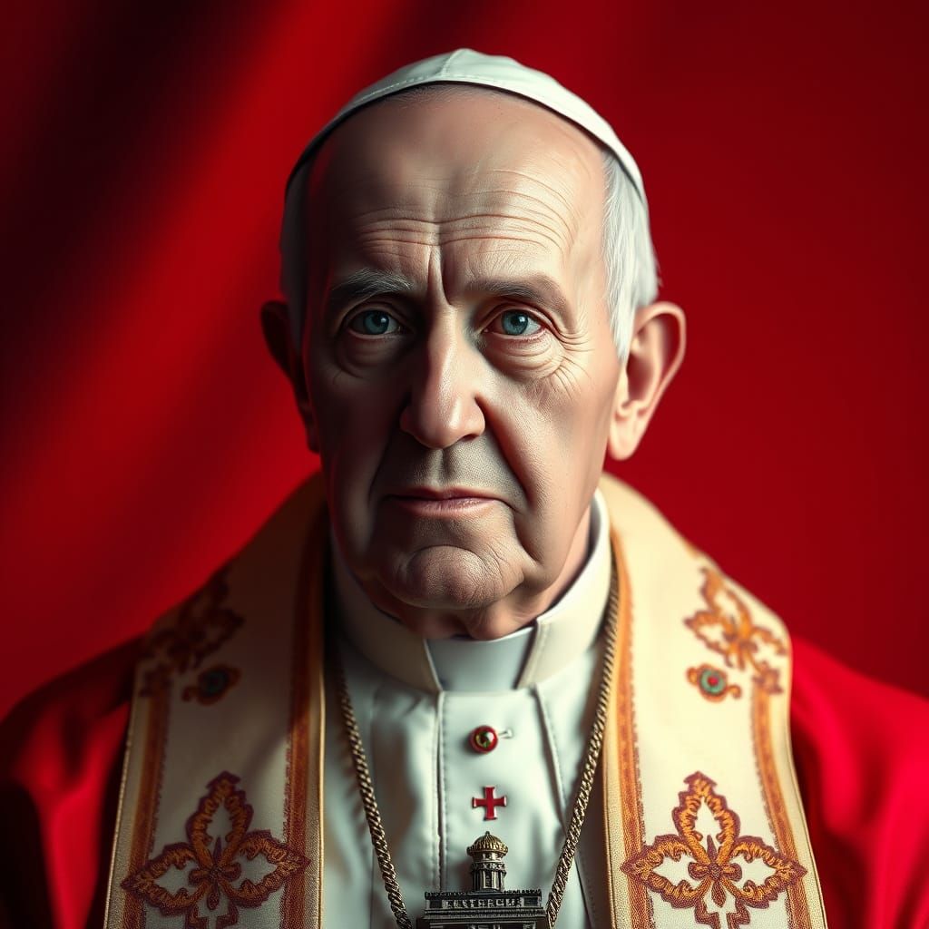 Luxurious Portrait of Pope Francis I in Crimson Red Hues
