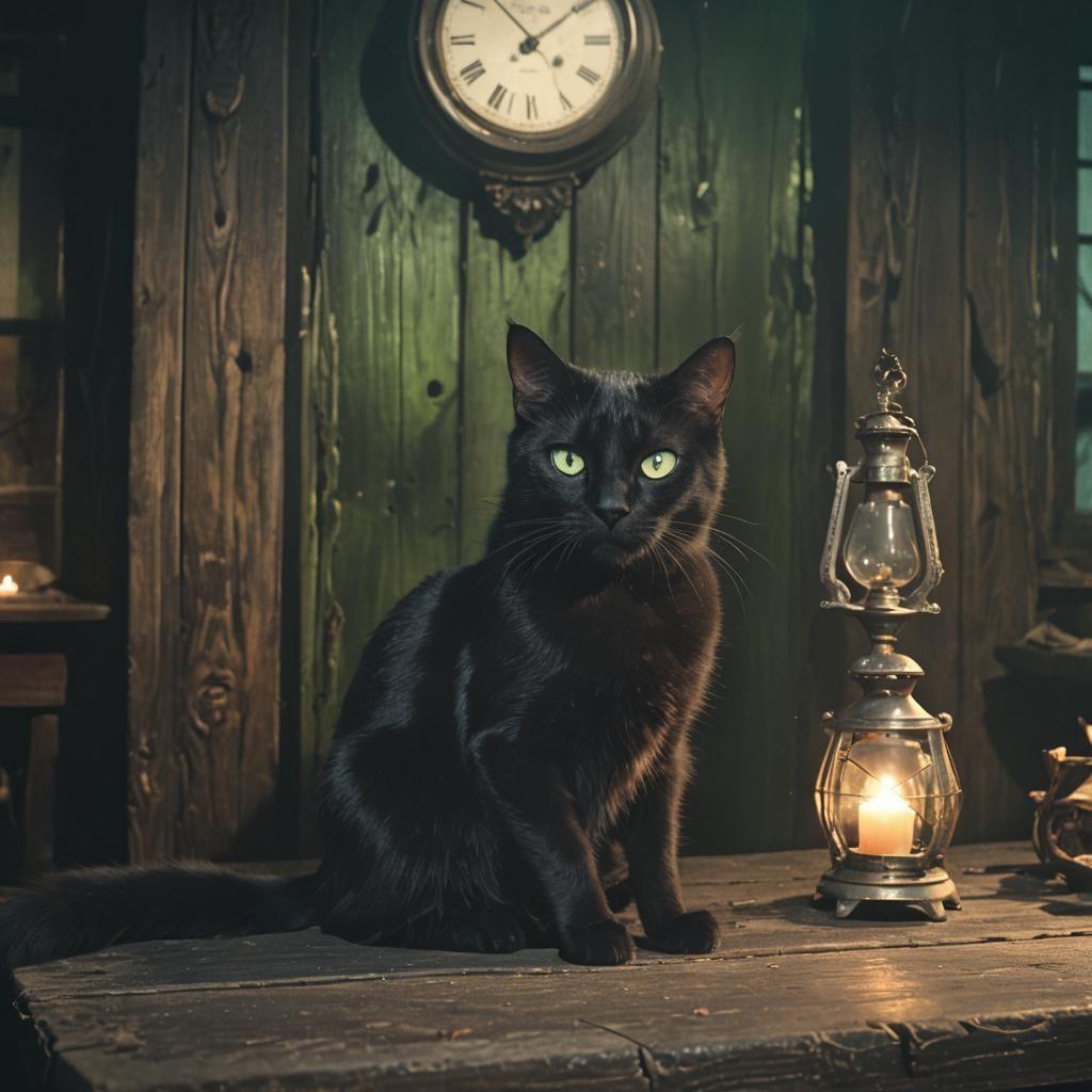 Ghostly Cat in Haunted House at Midnight