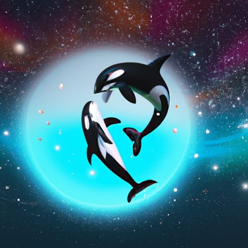 Orca and Dolphin Dance: 3D Digital Art