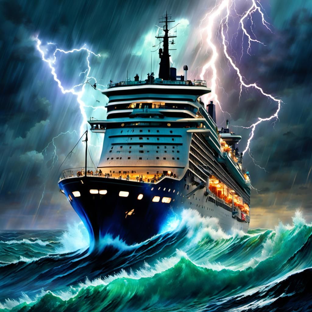 Doomsday Seascape: Cruise Ships in Electrical Storm