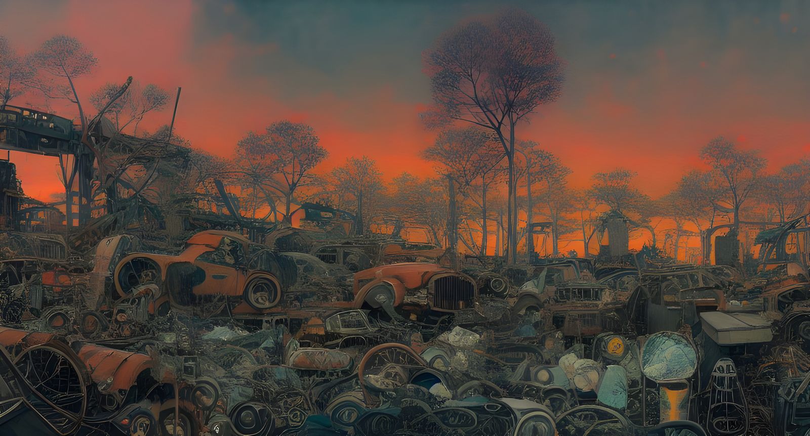 Dystopian Junkyard Chaos: Digital Illustration