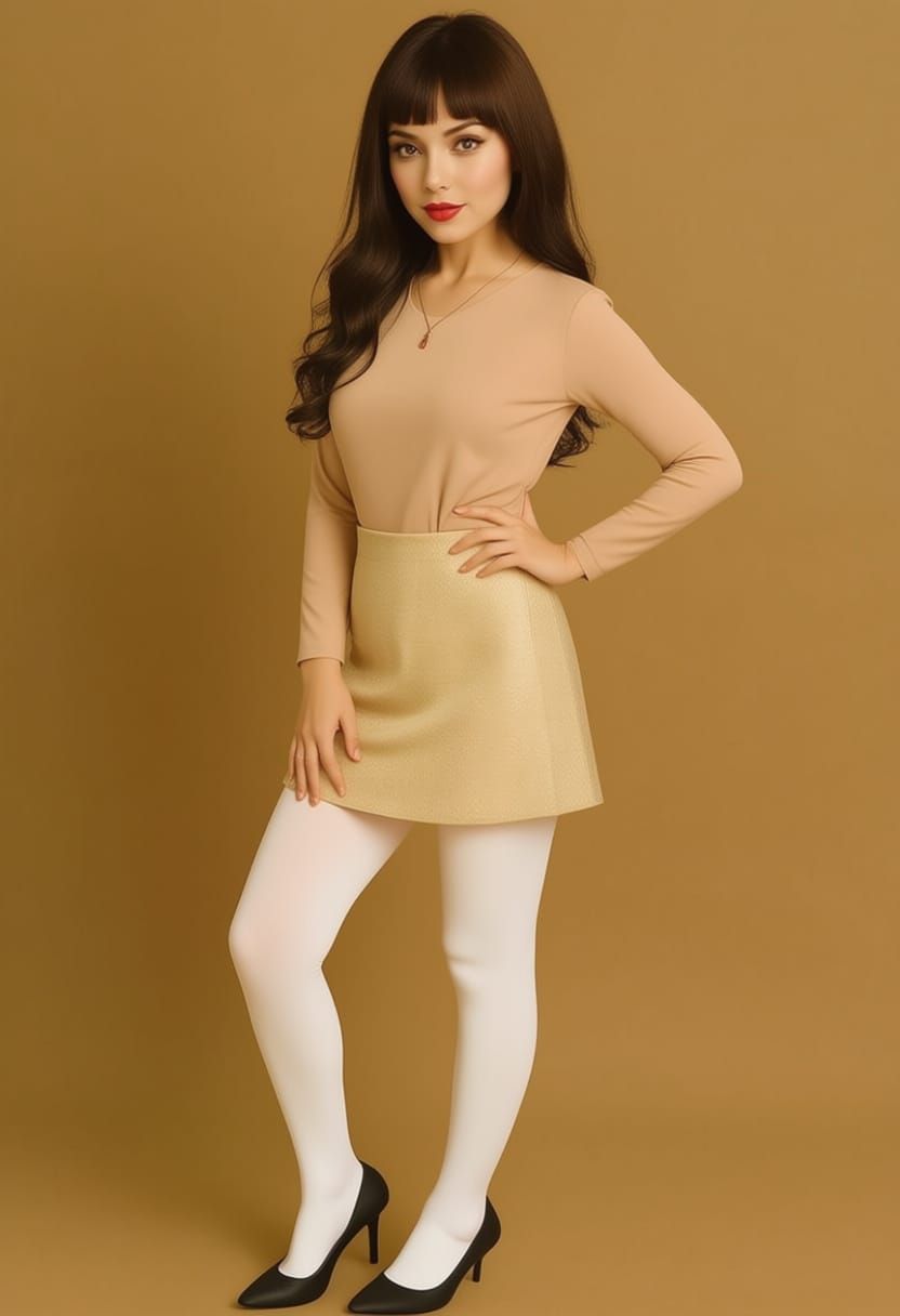 Alluring Woman with Black Hair and White Tights