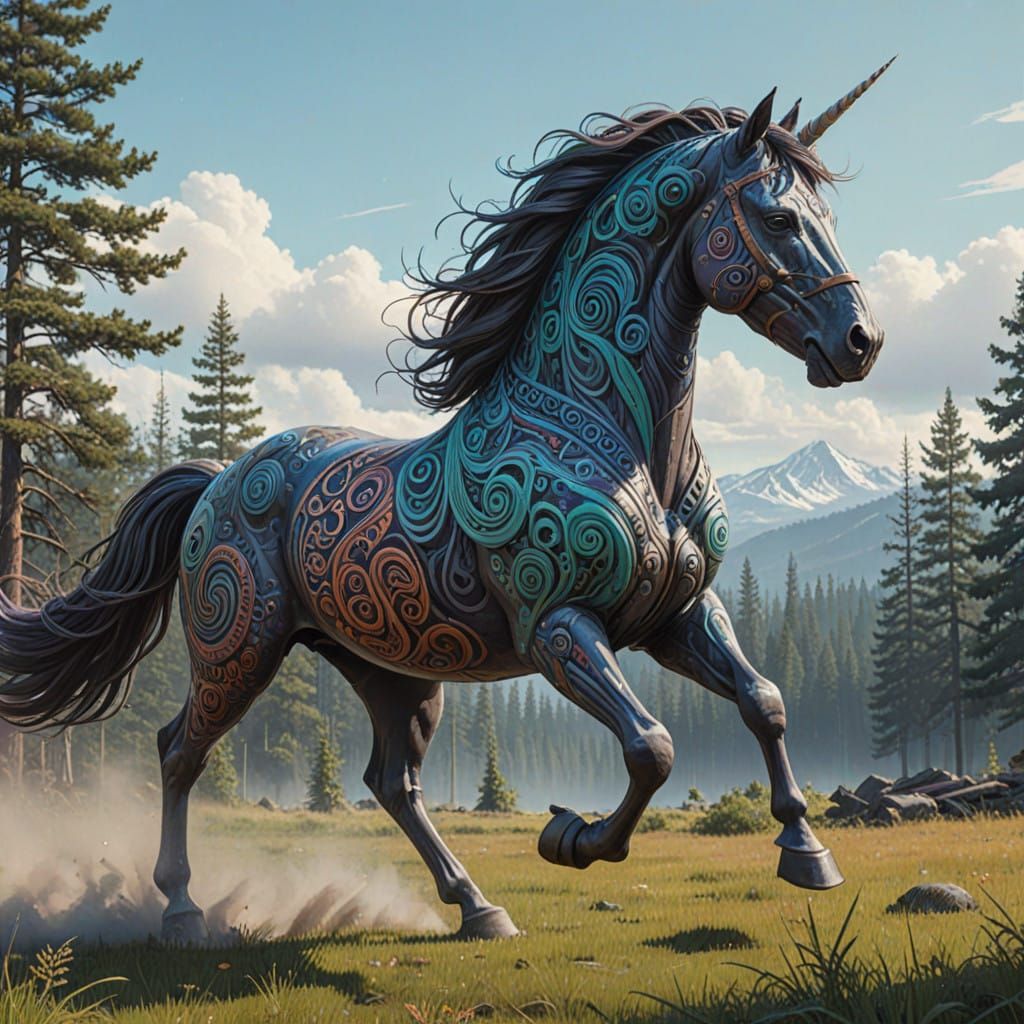 Vibrant Multicolored Unicorn in Dynamic Motion