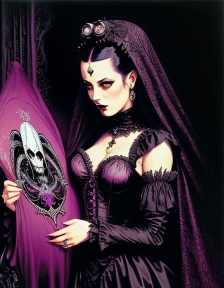Gothic Rococo Pinup in Vintage Psychedelic Style