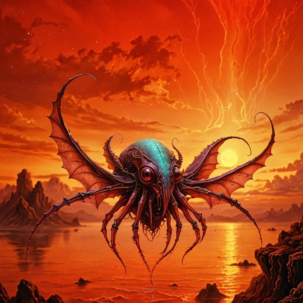 Bioluminescent Bat Squid Alien in Sci-Fi Surrealism