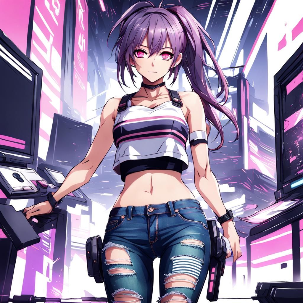 Hot Female Gamer Streamer with Purple Hair