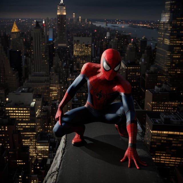 Spiderman in a Cinematic New York City Night Scene