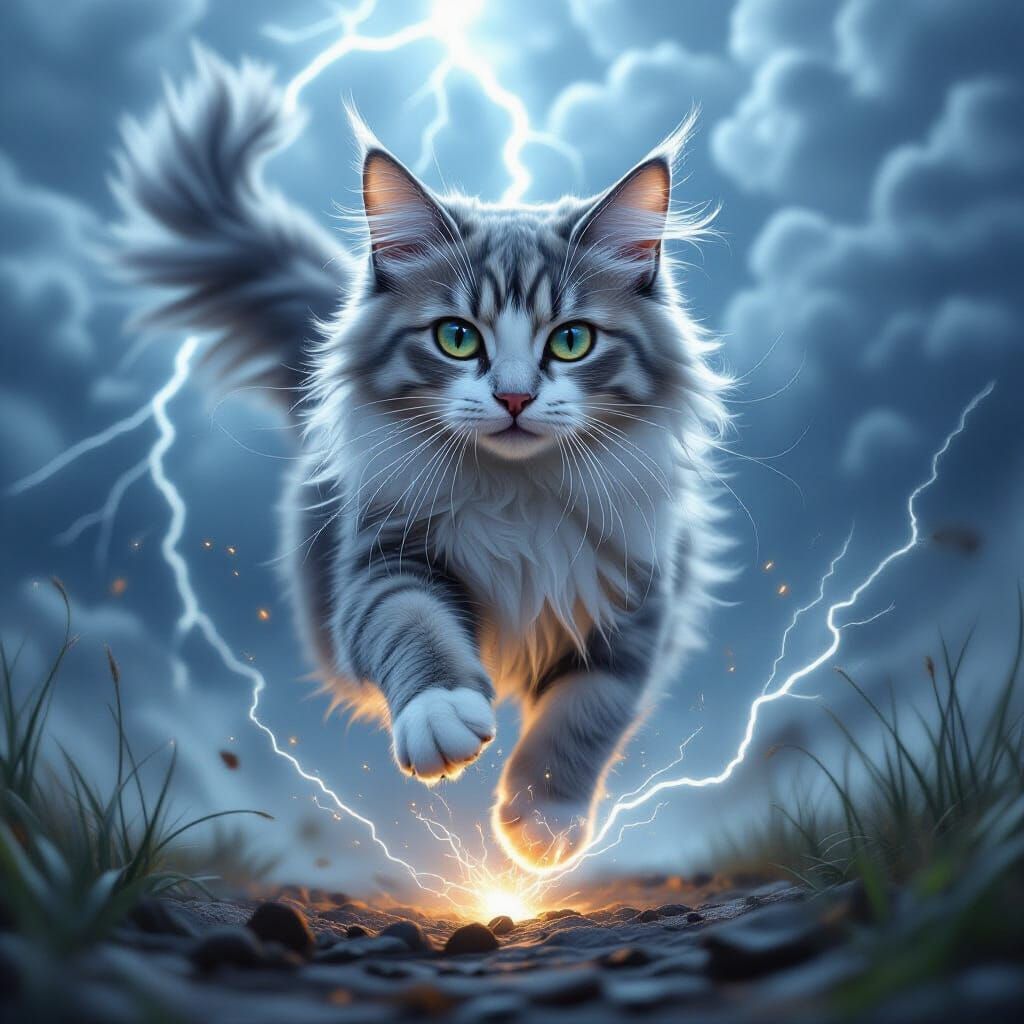 Regal Wind Elemental Cat in Stormy Sky