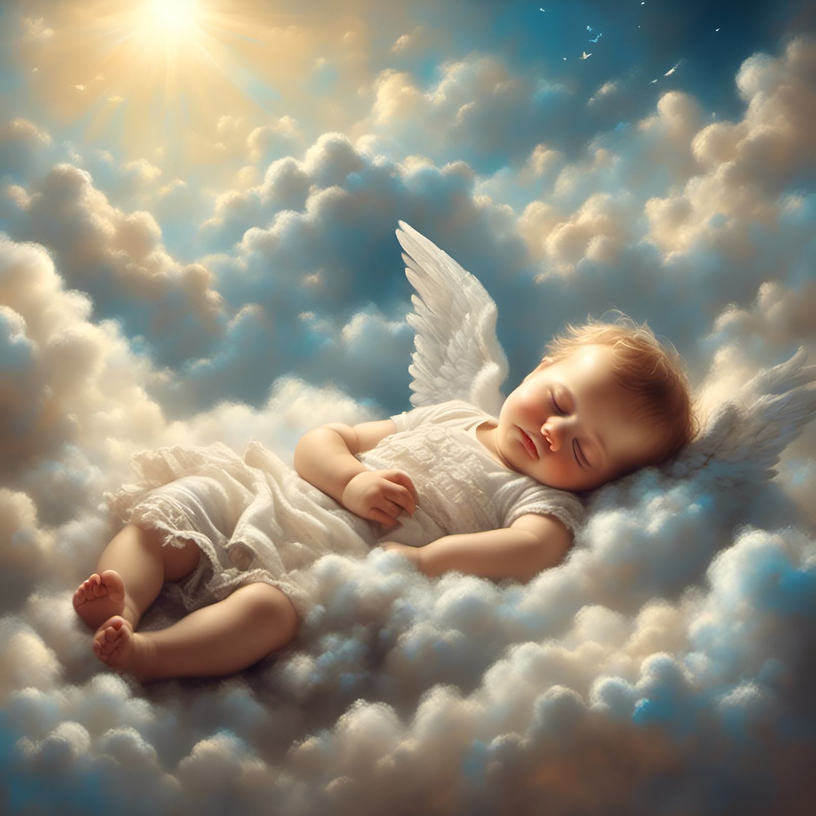 Baby Angel Sleeping on Clouds in Chalk Art