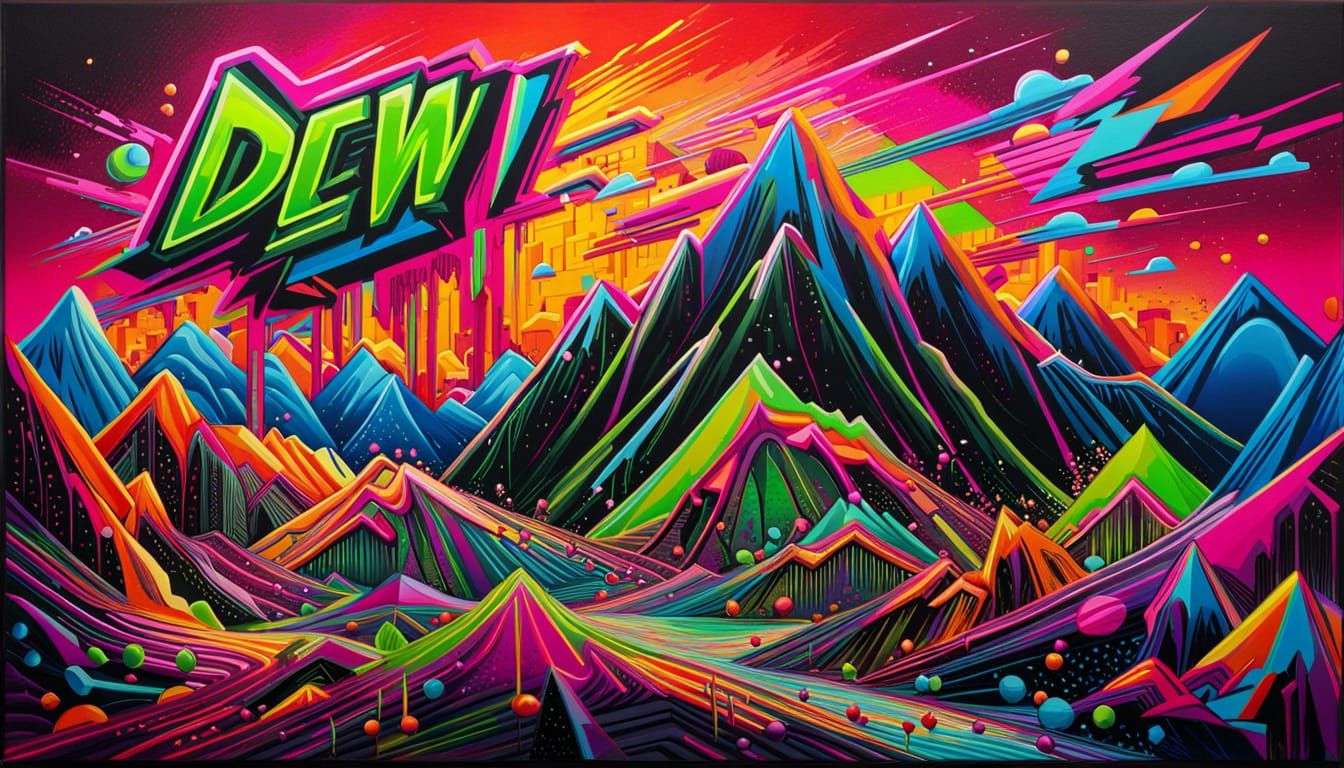 Mountain Dew Mountains in Neon Graffiti Art