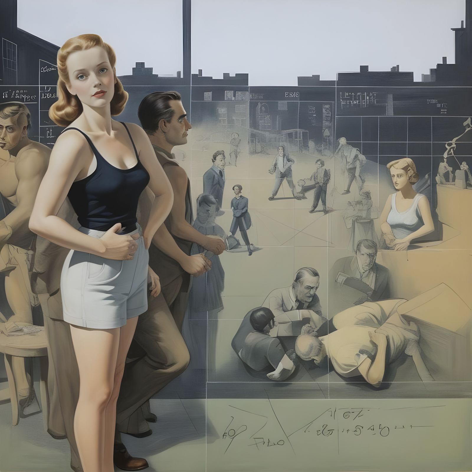 Men and Women in 40s Movie, Neo-Expressionist Style