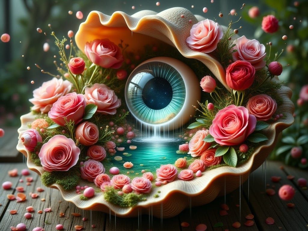 Surreal Rose Garden Shellscapes with Luminous Eye