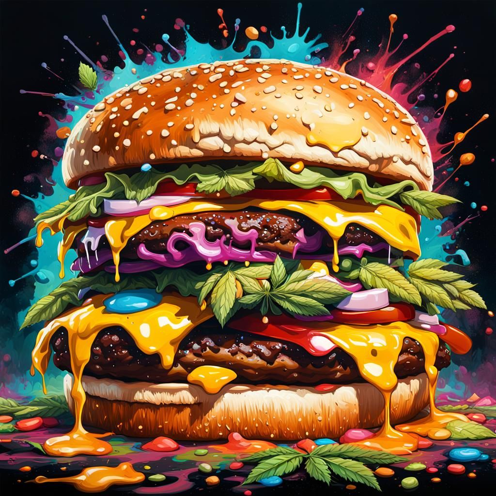 Tasty Burger Graffiti Art with Cannabis Buds