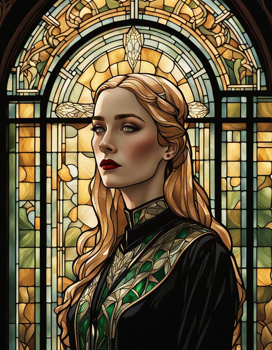 Art Deco Portrait of Girl in Magic Library